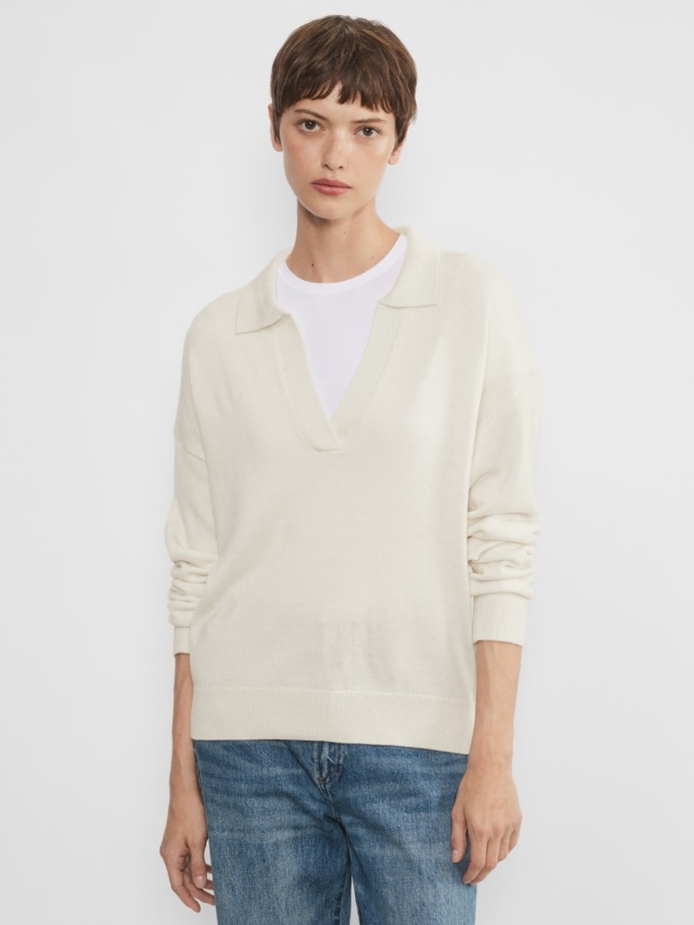 Aritzia Wilfred Clara Merino Wool Polo Sweater - Cream - Small